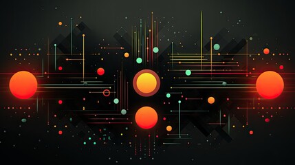 Geometric shapes with neon dots and cascades