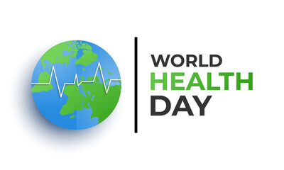 Vector Illustration of World health day concept text design world map  with doctor stethoscope. Banner poster, flyer and background design.