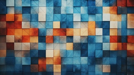 Mosaic style geometric background with repeating patterns and color blocks