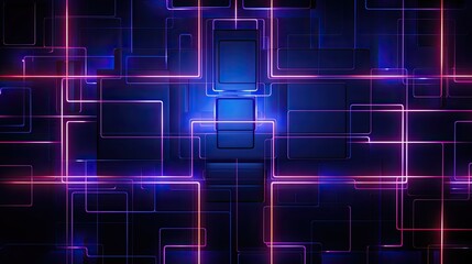 Neon patterns in the form of squares and lines in a high tech style - obrazy, fototapety, plakaty