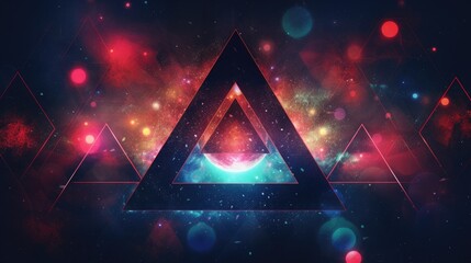 Neon triangles and circles in the style of a fantasy universe - obrazy, fototapety, plakaty