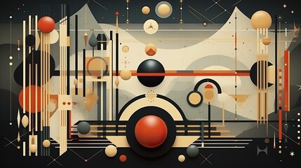 Surrealism style geometric background with unusual shapes and combination of unrelated elements