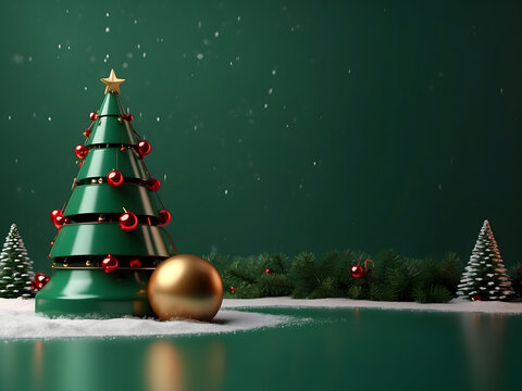 Green Christmas background frame with copy space, Christmas background with a large jingle bell and space for text