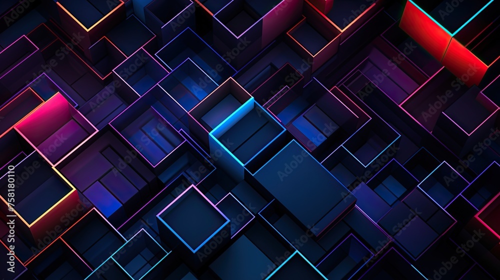 Poster Geometric background with neon outlines and depth perspective