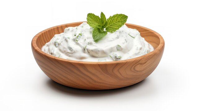 Delicious Tzatziki Sauce in a Wooden Bowl Cut Out

