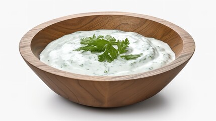 Delicious Tzatziki Sauce in a Wooden Bowl Cut Out

