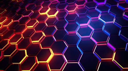 Fototapeta premium Geometric backgrounds with neon cascades and honeycomb structures