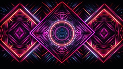Geometric patterns with neon outlines and hypnotic effect