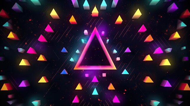 Geometric patterns with neon triangles and circles
