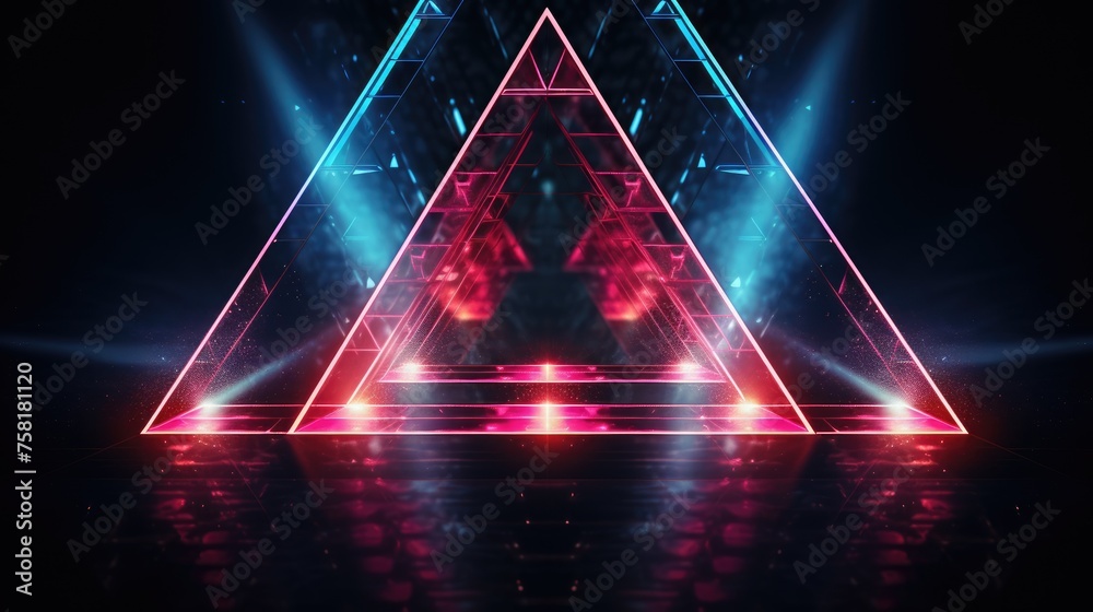 Sticker geometric triangles with neon glow