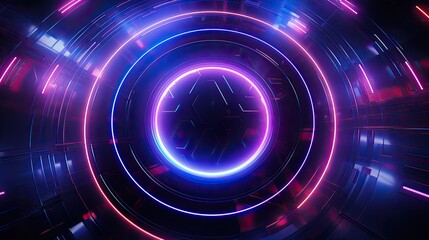 Neon circles and lines in the style of futuristic graphics