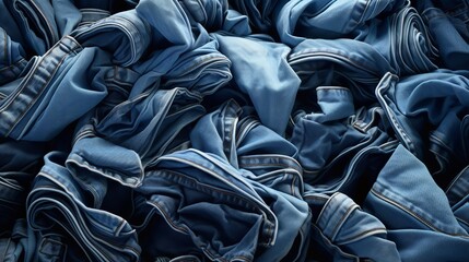 Denim Background: Variety of Crumpled Blue Jeans

