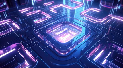 Neon squares and curves in the style of futuristic architecture