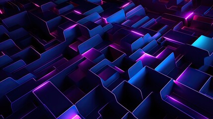 Geometric background with neon cascades and abstract fractals