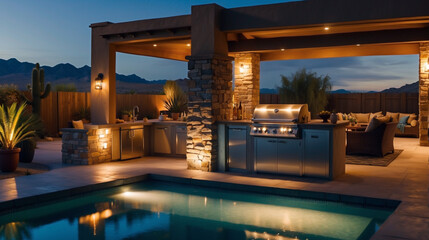 Obraz premium Dusk outdoor kitchen