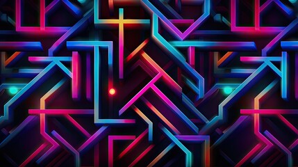 Geometric patterns with neon cascades and cross lines