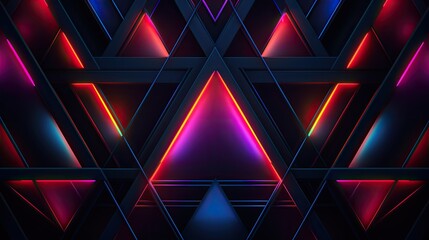 Geometric patterns with neon triangles and curved lines - obrazy, fototapety, plakaty