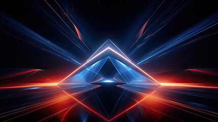 Geometric shapes with neon perspectives and waves of light - obrazy, fototapety, plakaty