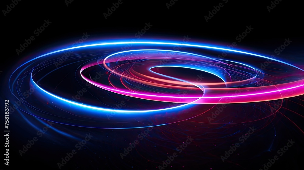 Poster neon lines and circles forming a glowing whirlpool effect