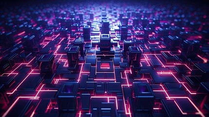 Obraz premium Neon squares and curves in cyberpunk style