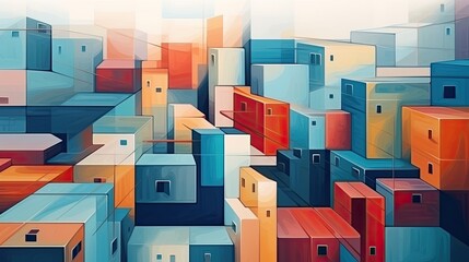 Geometric background in cityscape style using geometric shapes and architectural elements