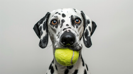 Dalmatian with a tennis ball in its mouth