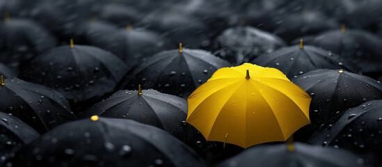 Difference, awareness, insurance, the appearance of an umbrella of a different color from others - obrazy, fototapety, plakaty