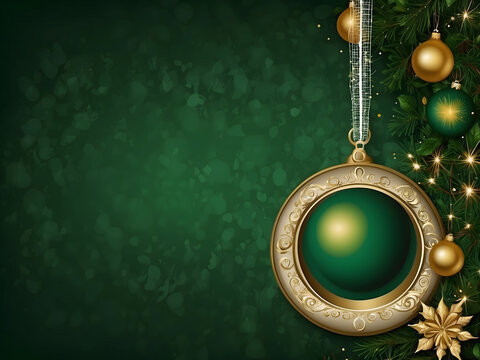 Green Christmas background frame with copy space, Christmas background with a large jingle bell and space for text
