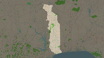 Togo highlighted. OSM Topographic French style map