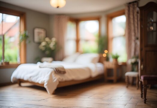 Blurred image of a quaint bed and breakfast, generative AI