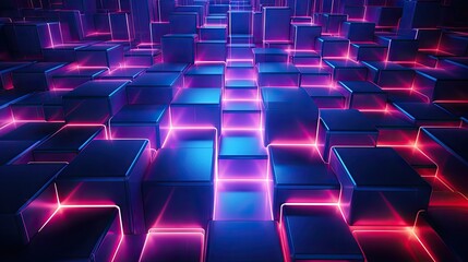 Obraz premium Geometric backgrounds with neon cubes and curved lines