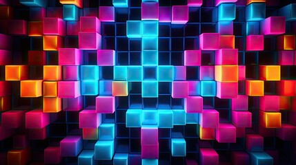 Geometric neon background with colored squares