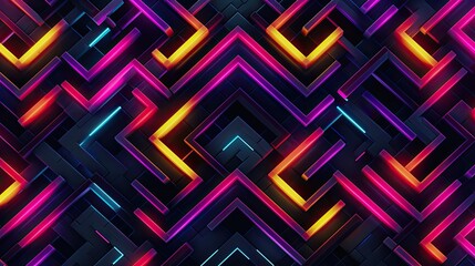 Geometric patterns with neon pentagons and zigzags
