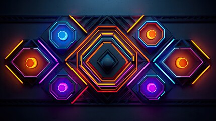 Geometric shapes with neon perspectives and contours