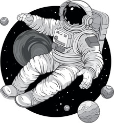 Astronaut in a space suit is flying, monochrome - 758185529