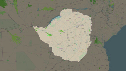 Zimbabwe highlighted. OSM Topographic French style map