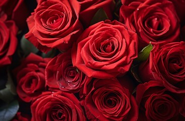 A large bouquet of red roses
