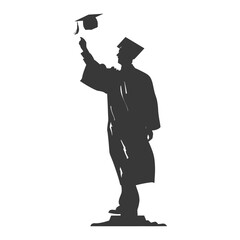 Silhouette academic man celebrating graduation black color only full body