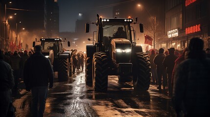Farmers Strike in City: People on Strike Protest

 - obrazy, fototapety, plakaty