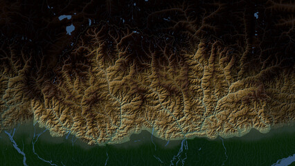 Bhutan highlighted. Physical elevation map © zelwanka