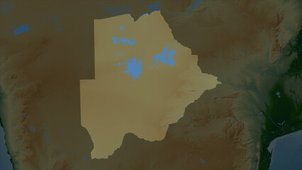 Botswana highlighted. Physical elevation map