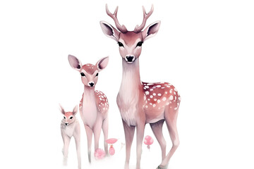 deers pink animal forest woodland watercolor Baby
