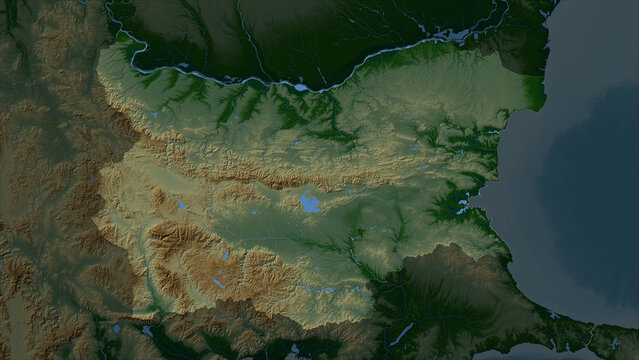 Bulgaria highlighted. Physical elevation map