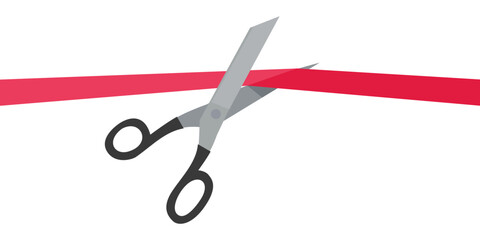 Scissors cutting a red ribbon in flat design style (cut out)