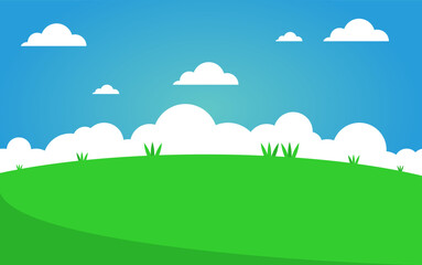 Fototapeta premium vector illustration of a hill landscape with a blue sky and filled with clouds