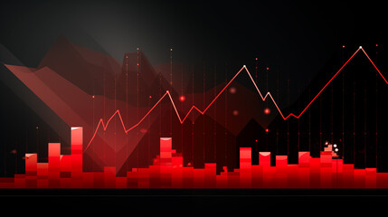 Stock market financial chart with uptrend line graph in on red background