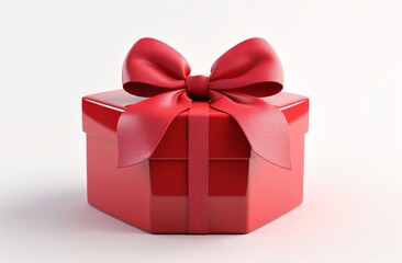 A red gift box with a bow on a white background a valentine's day concept. A 3D rendering with studio lighting and . Insanely detailed and isolated on a plain background as a stock photo.