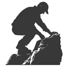 Fototapeta premium Silhouette man stone carving artist in action black color only