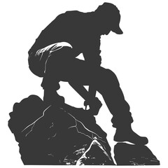 Fototapeta premium Silhouette man stone carving artist in action black color only