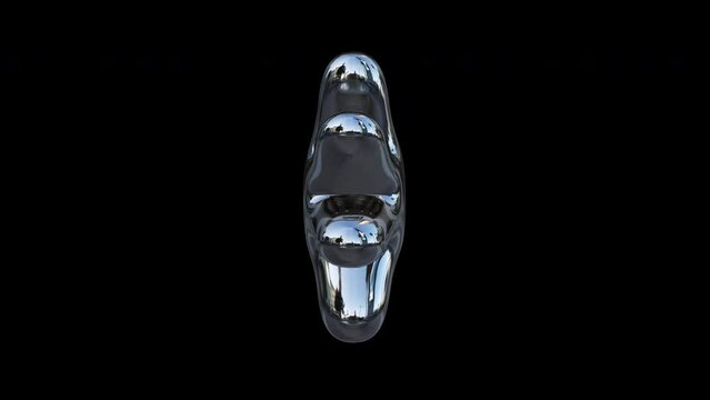 Rotating 3d retro shiny chrome metallic silver abstract inflated ballon daisy flower shape. Y2k shape, rave, retro, 90&rsquo;s, 80&rsquo;s style isolated on black background with alpha matte.
